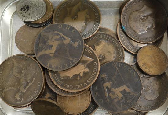 A collection of British coins, including a quantity of pre-1947 silver, Victorian and later, coppers, commemorative crowns, etc.